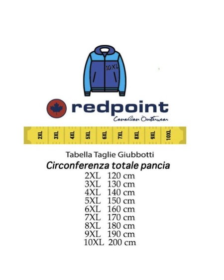 Immagine guida alle taglie Redpoint Prodotto Piumino 70372-6286-000_0810 Mike di Redpoint per TaglieFORTI-Italia.it